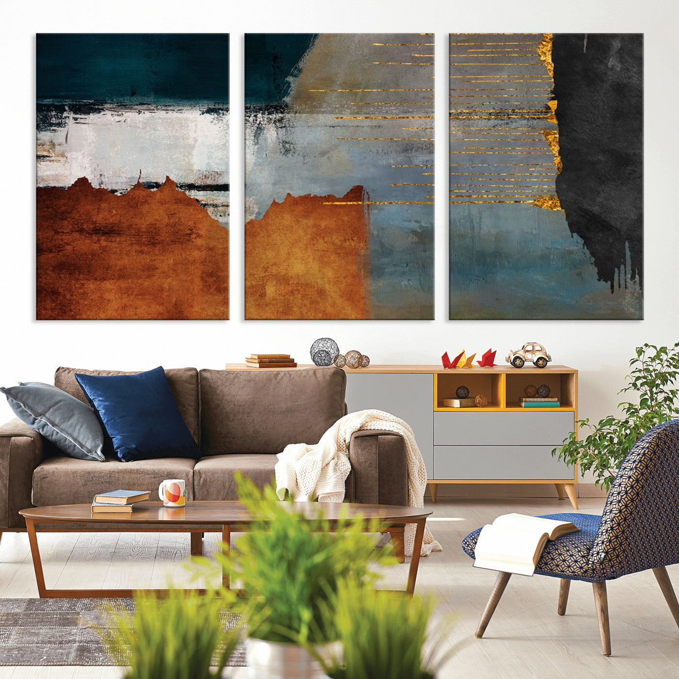 MGV-CV-60X30-3P - Modern Abstract Canvas Art Canvas Print - Framed and Ready to Hang Artwork for Contemporary Living Room or Office Decor