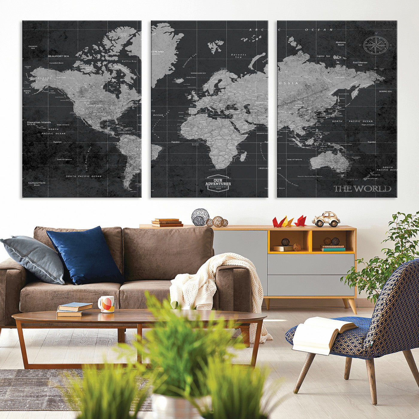 MGV-CV-60X30-3P - Push Pin World Map Canvas Print – Framed Wall Art for Couples to Track Their Travels – Anniversary
