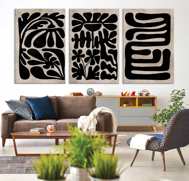 Canvas Print Wall Art Abstract Illustrs Art Boho features bold black patterns on a light background.