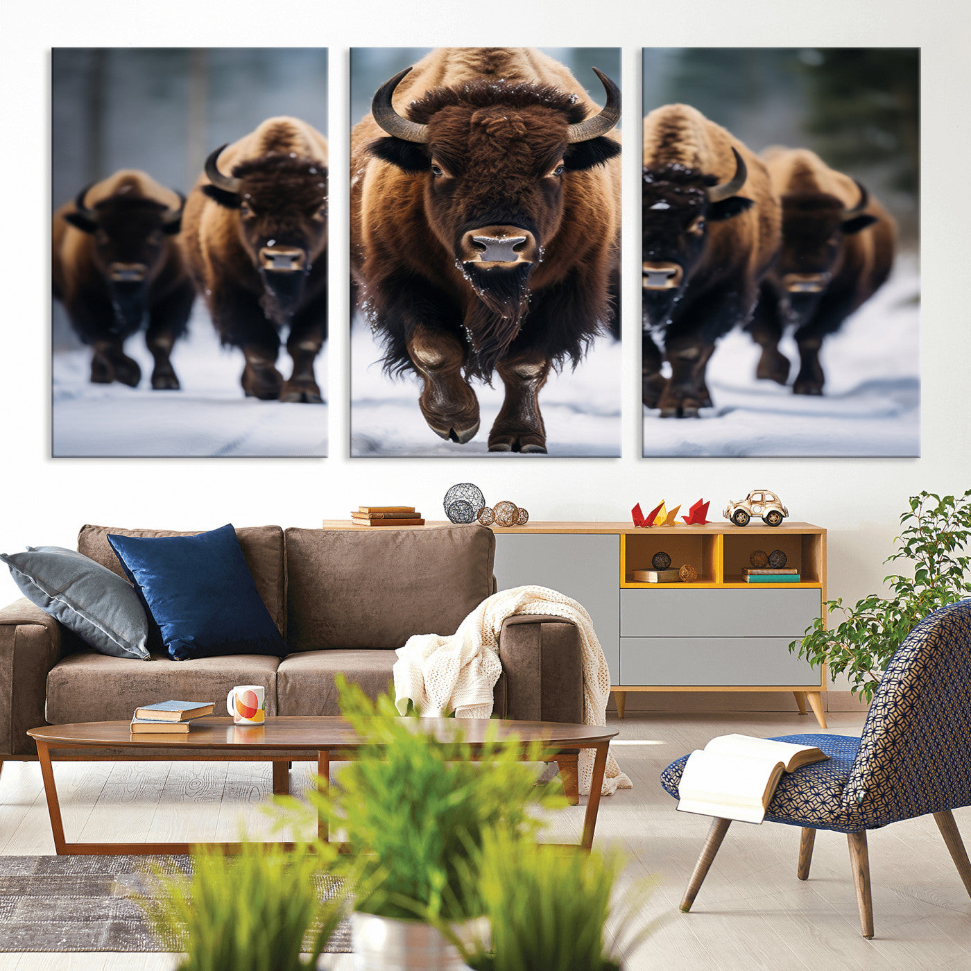 MGV-CV-60X30-3P - Buffalo Wall Art Canvas Print, American Bison Herd Wall Art Canvas Print - Bison Canvas Print