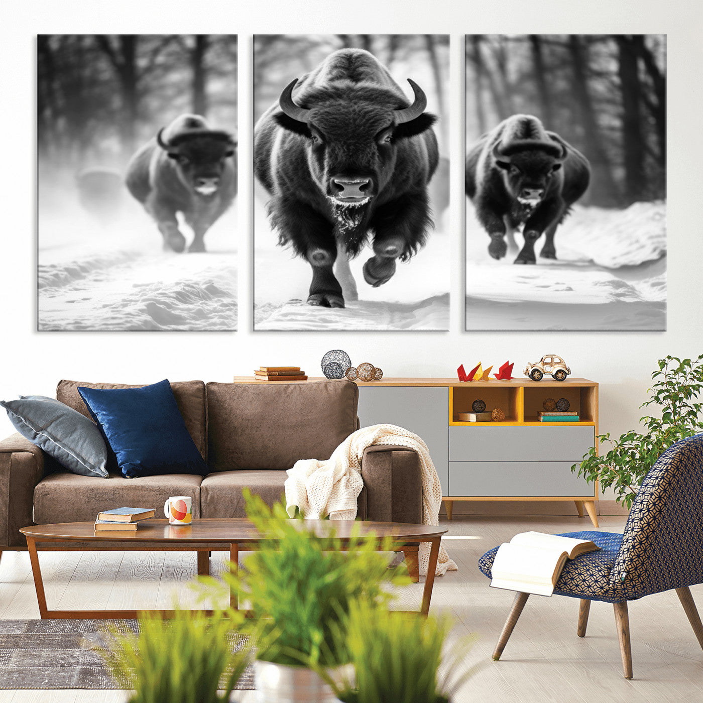 MGV-CV-60X30-3P - Buffalo Wall Art Canvas Print, Bison Family Wall Art Canvas Print