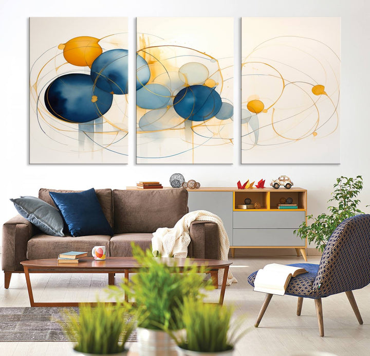 Modern decor: Geometric Blue Orange Abstract Wall Art Canvas Print.