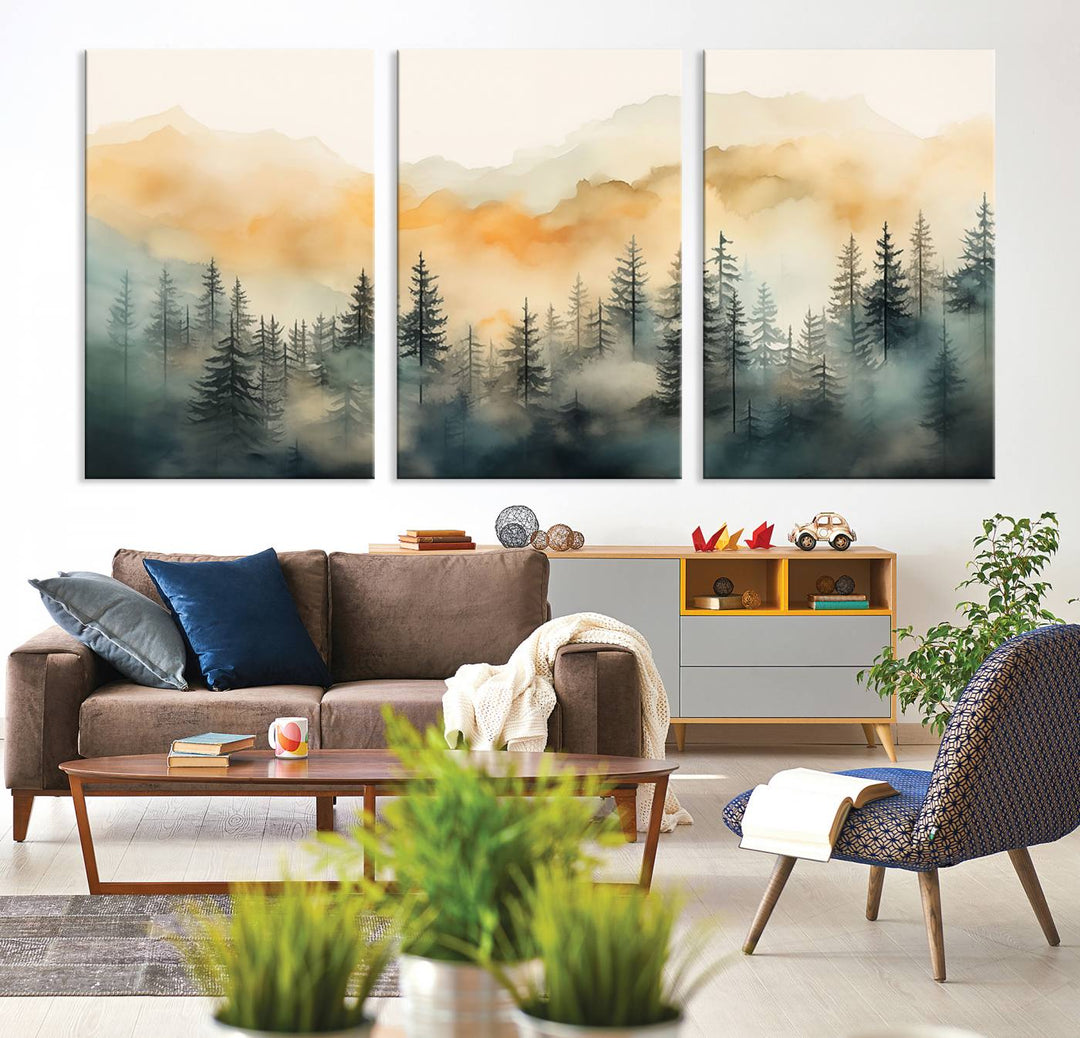 Abstract Forest Print - Mountain Wall Art showcasing a captivating design.