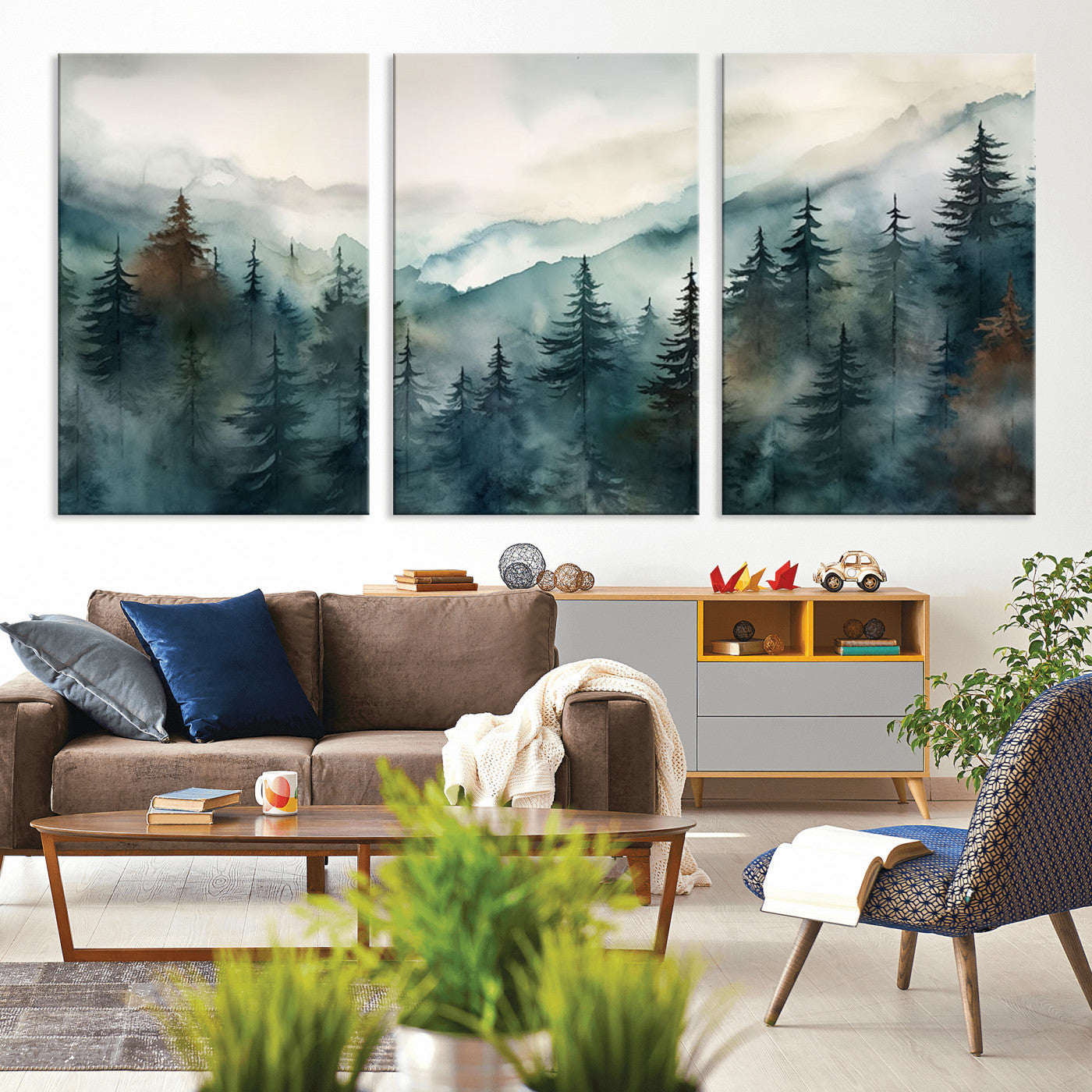48468-MGV-CV-36X24-Serenity Forest Wall Art Canvas | Foggy Mountain Landscape Canvas Print for Living Room or Office | Nature-Inspired Woodland Decor