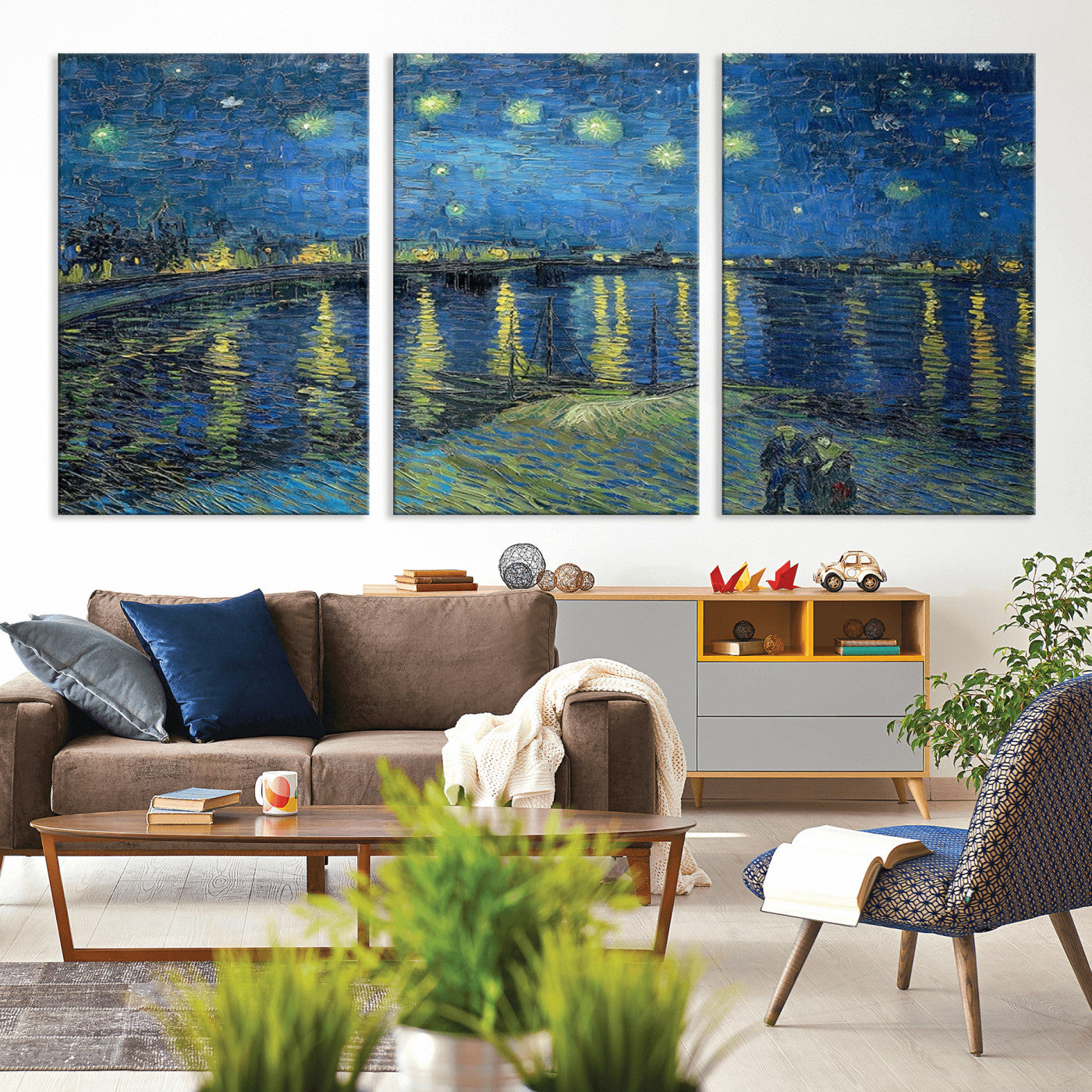 -Vincent van Gogh Starry Night over the Rhone Abstract Wall Art Canvas, Starry Night Canvas Print