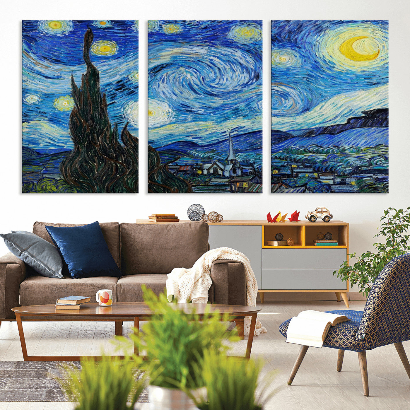MGV-CV-60X30-3P - Vincent Van Gogh The Starry Night Abstract Wall Art Canvas Print