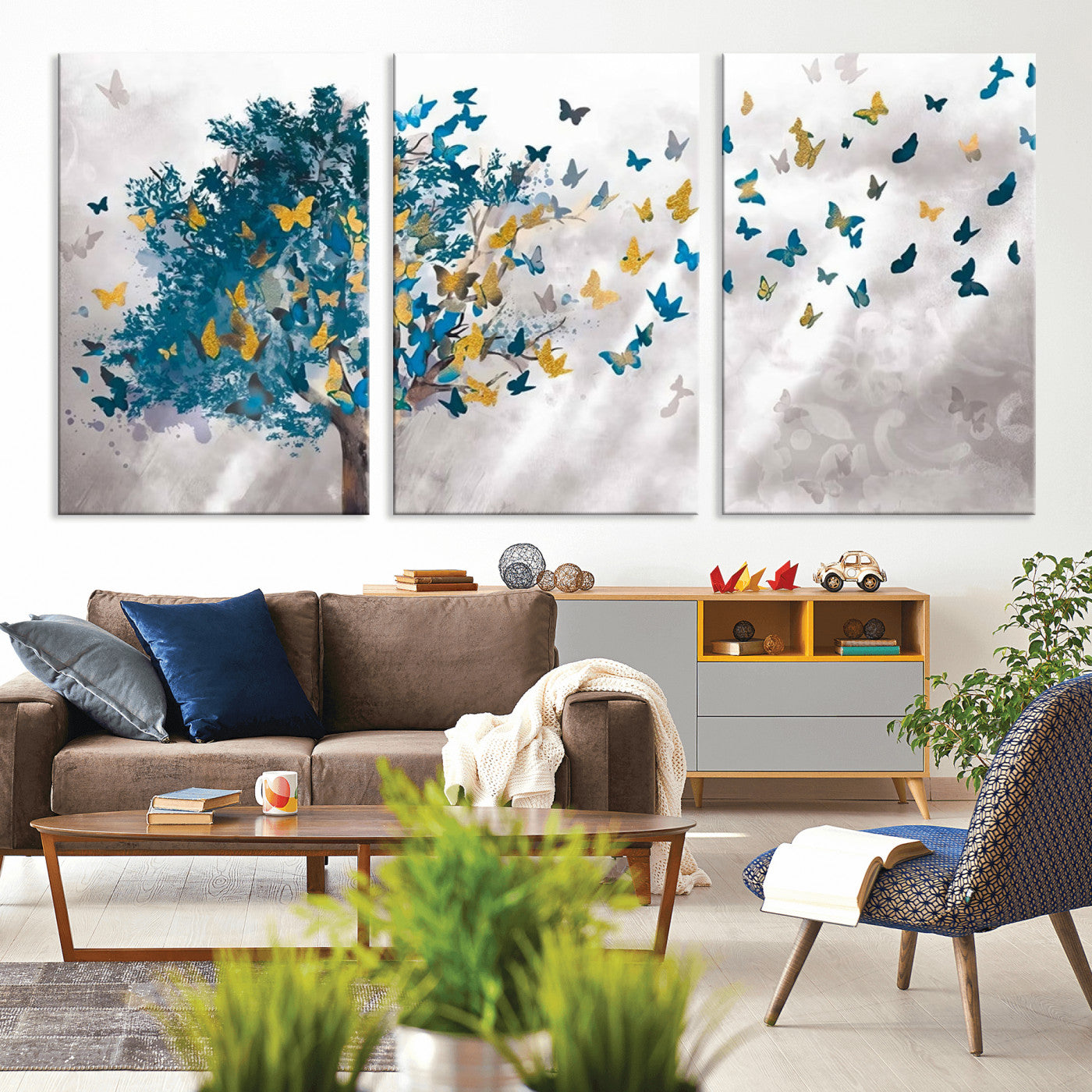 MGV-CV-60X30-3P - Tree Butterfly Abstract Tree and Butterfly Wall Art Canvas Print