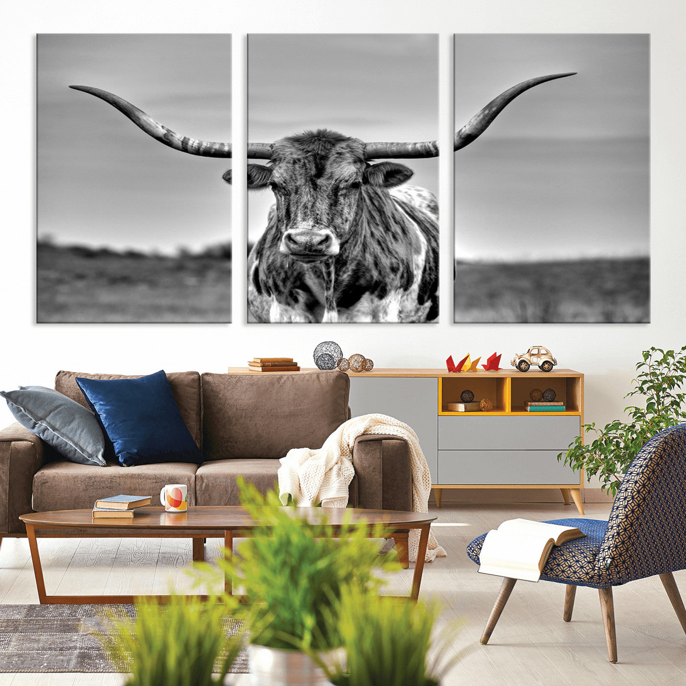 MGV-CV-60X30-3P - Texas Longhorn Cpw Wall Art, Texas Longhorn Canvas, Cattle Canvas Print