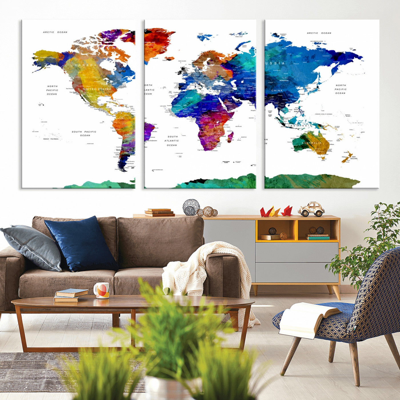 -Push Pin World Map Canvas Print – Framed Wall Art for Couples to Track Their Travels – Anniversary