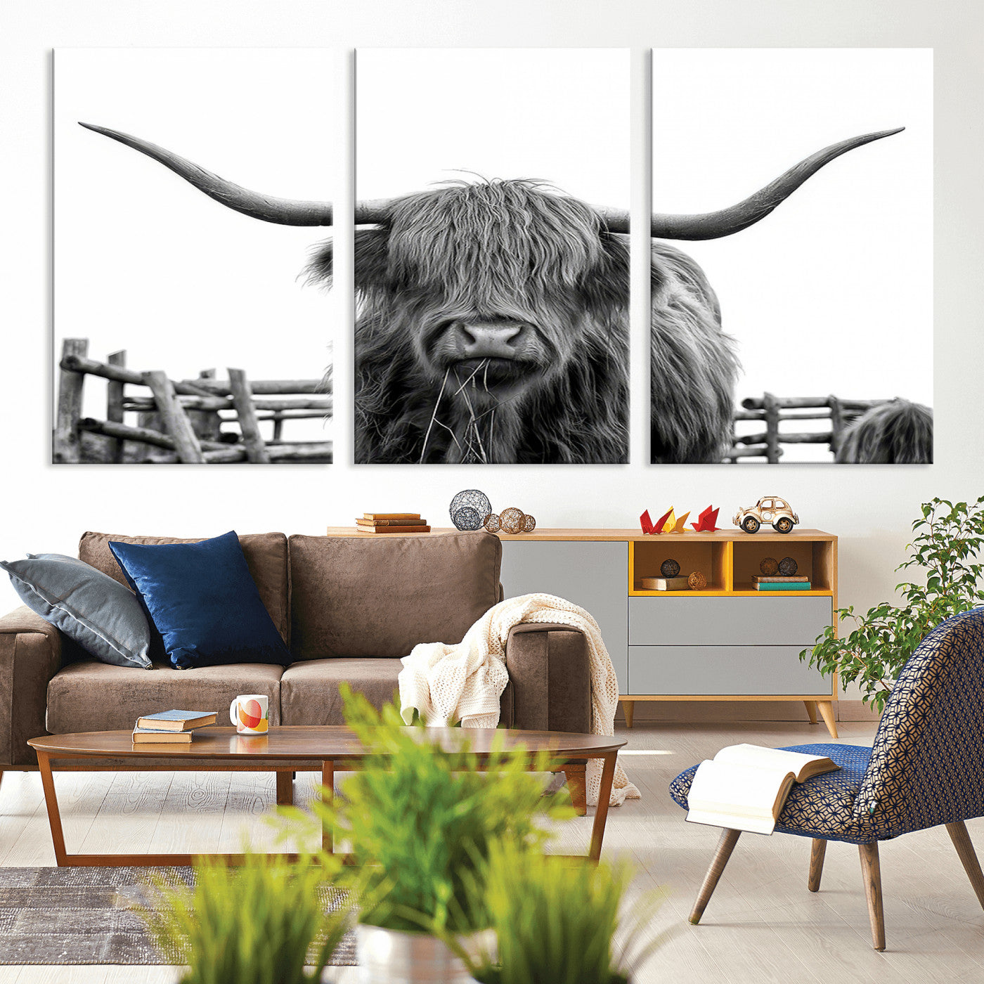 MGV-CV-60X30-3P - Longhorn Canvas Print, Bighorn Cow Wall Art Canvas Print