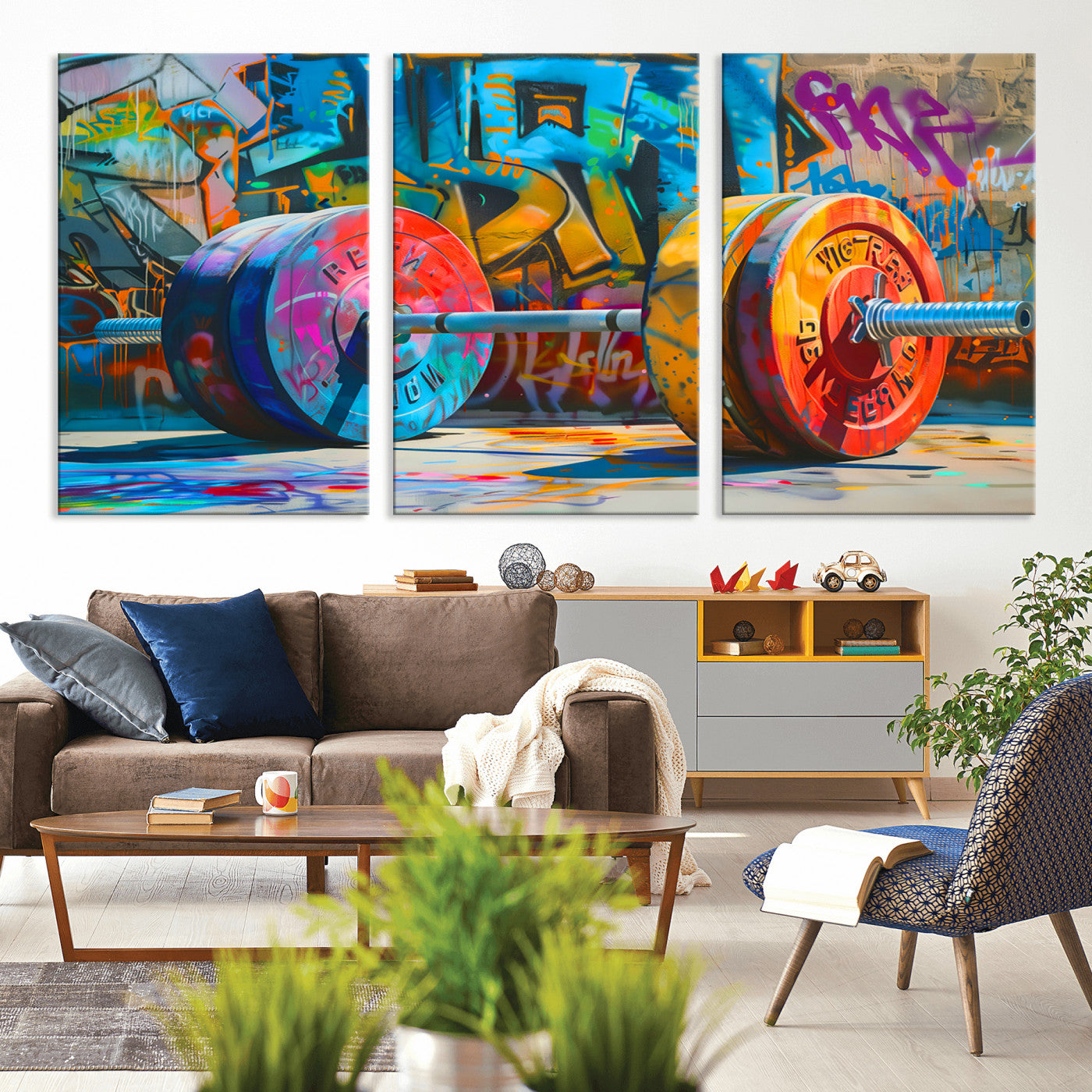 MGV-CV-60X30-3P - Fitness Gym Barbell Graffiti Wall Art Canvas Print