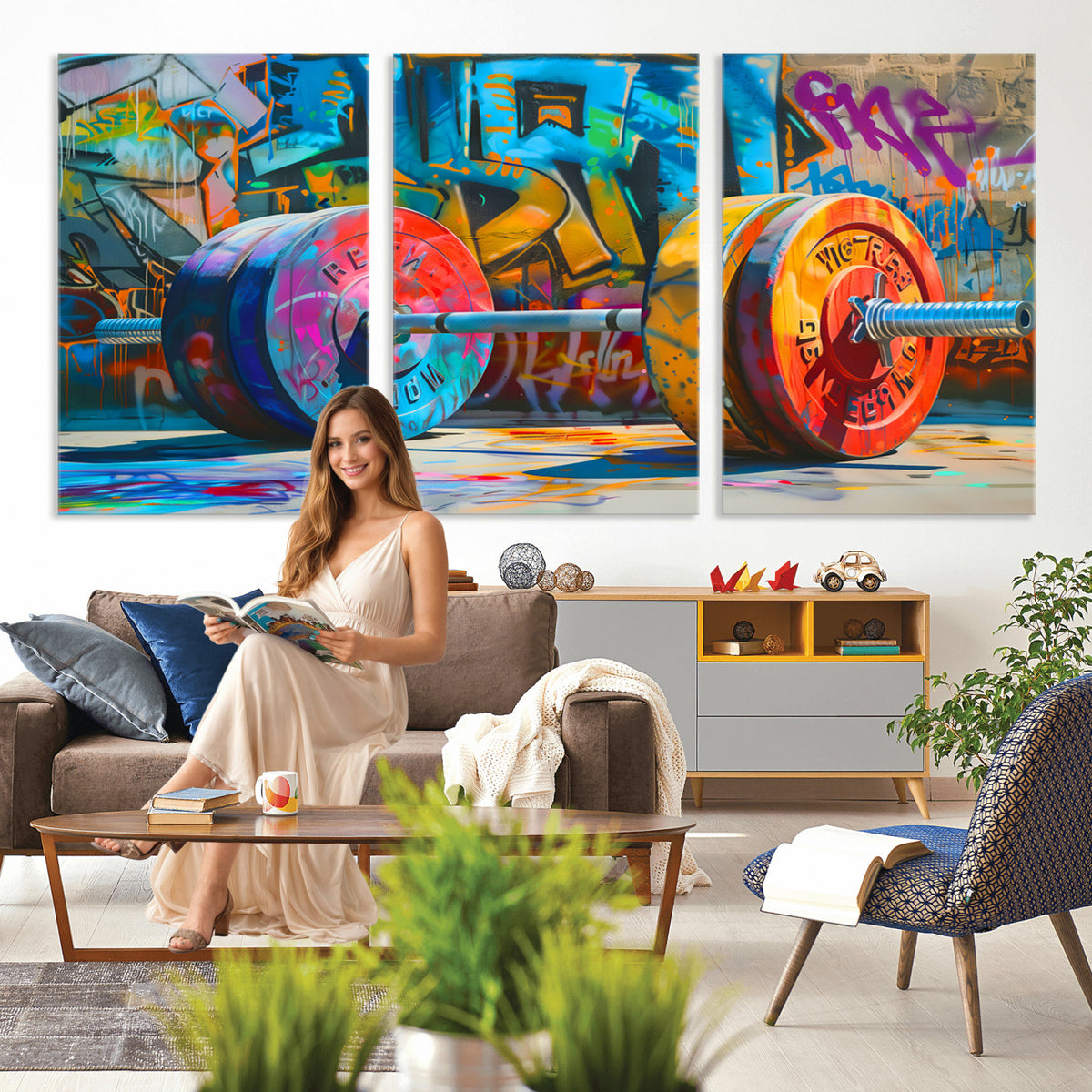 70871-MGV-CV-36X24 - Fitness Gym Barbell Graffiti Wall Art Canvas Print