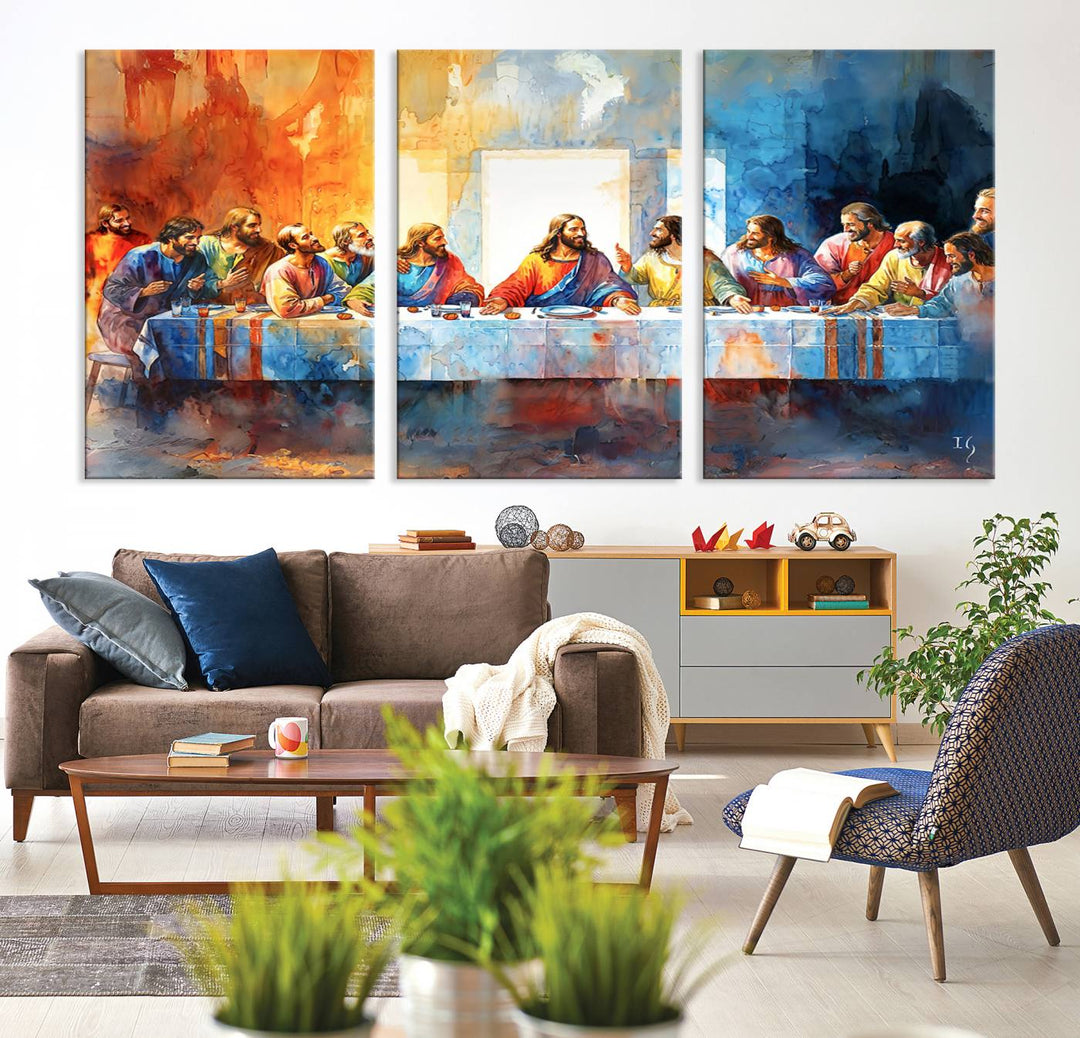 The Abstract Watercolor The Last Supper Wall Art with a gallery finish hangs prominently.