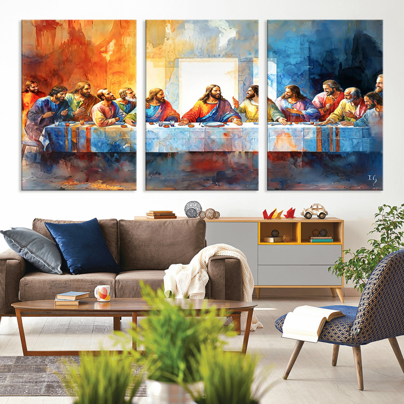 MGV-CV-60X30-3P - Abstract Waterolor The Last Supper Wall Art