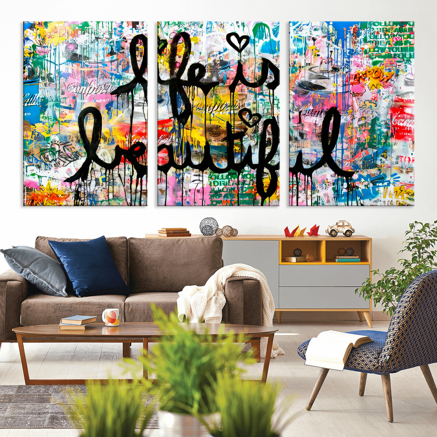 MGV-CV-60X30-3P - Life Beautiful Wall Art Canvas Print | Graffiti Wall Art Canvas Print