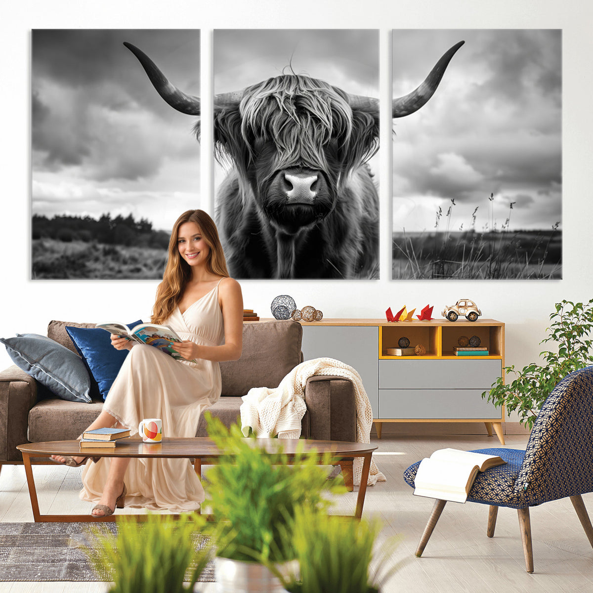 17924-_Poster-30x20 - Scottish Cow Wall Art Canvas Print, Longhorn Wall Art