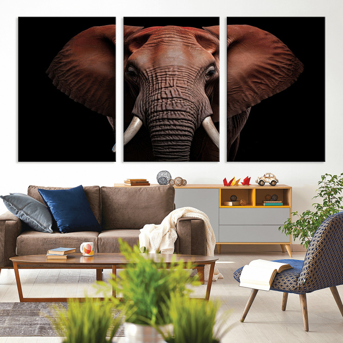 -Wild Elephant Wall Art Canvas Print, Africa Savannah Wild Animal Wall Decor Print