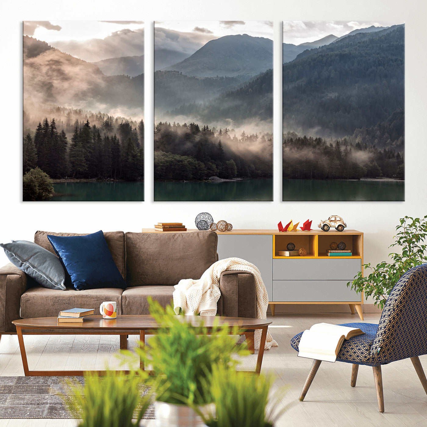 MGV-CV-60X30-3P - Foggy Mountain Canvas Print Forest Wall Art