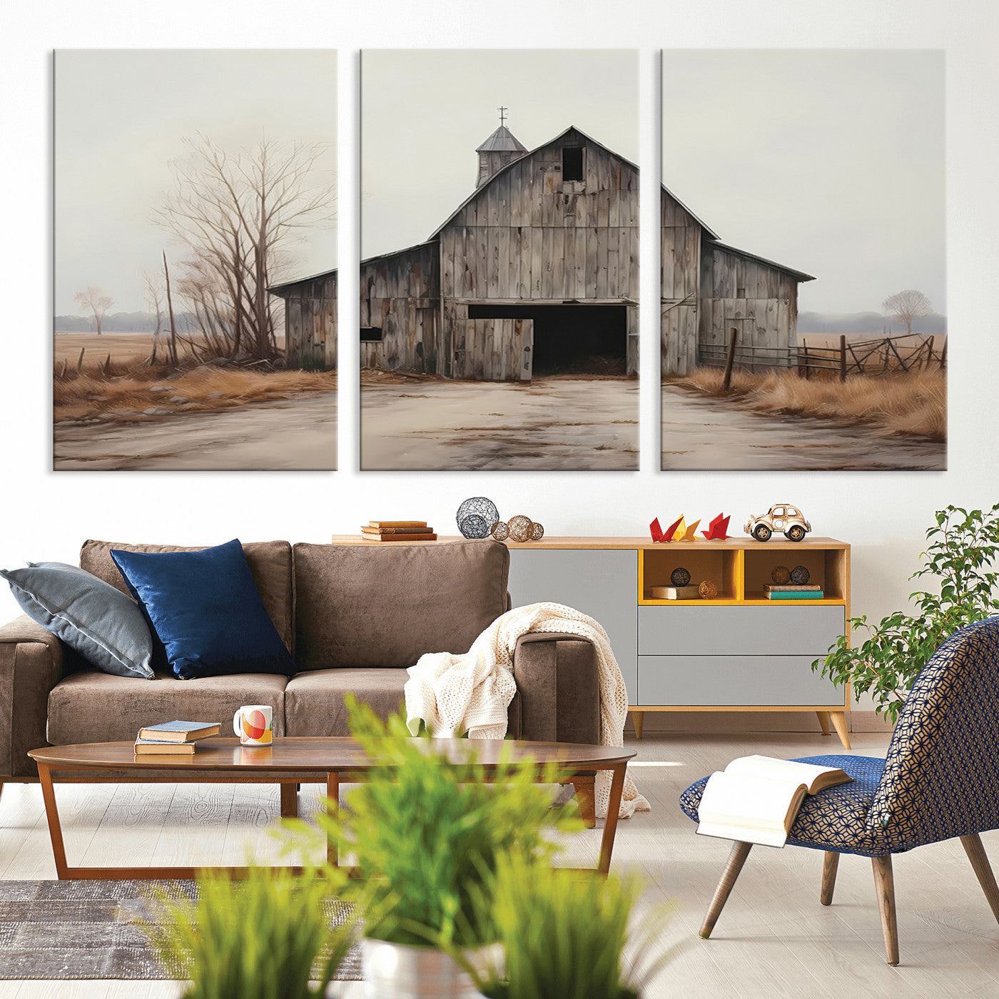 MGV-CV-60X30-3P - Farmhouse Rustic Barn Wall Art Canvas Print – Framed and Ready to Hang – Perfect Addition to Farmhouse Wall Décor