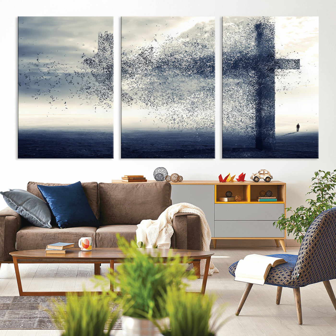 MGV-CV-60X30-3P - Jesus and the Fading Cross Wall Art Print – Symbol of Faith, Christian Wall Art Canvas Print, Framed and Ready to Hang