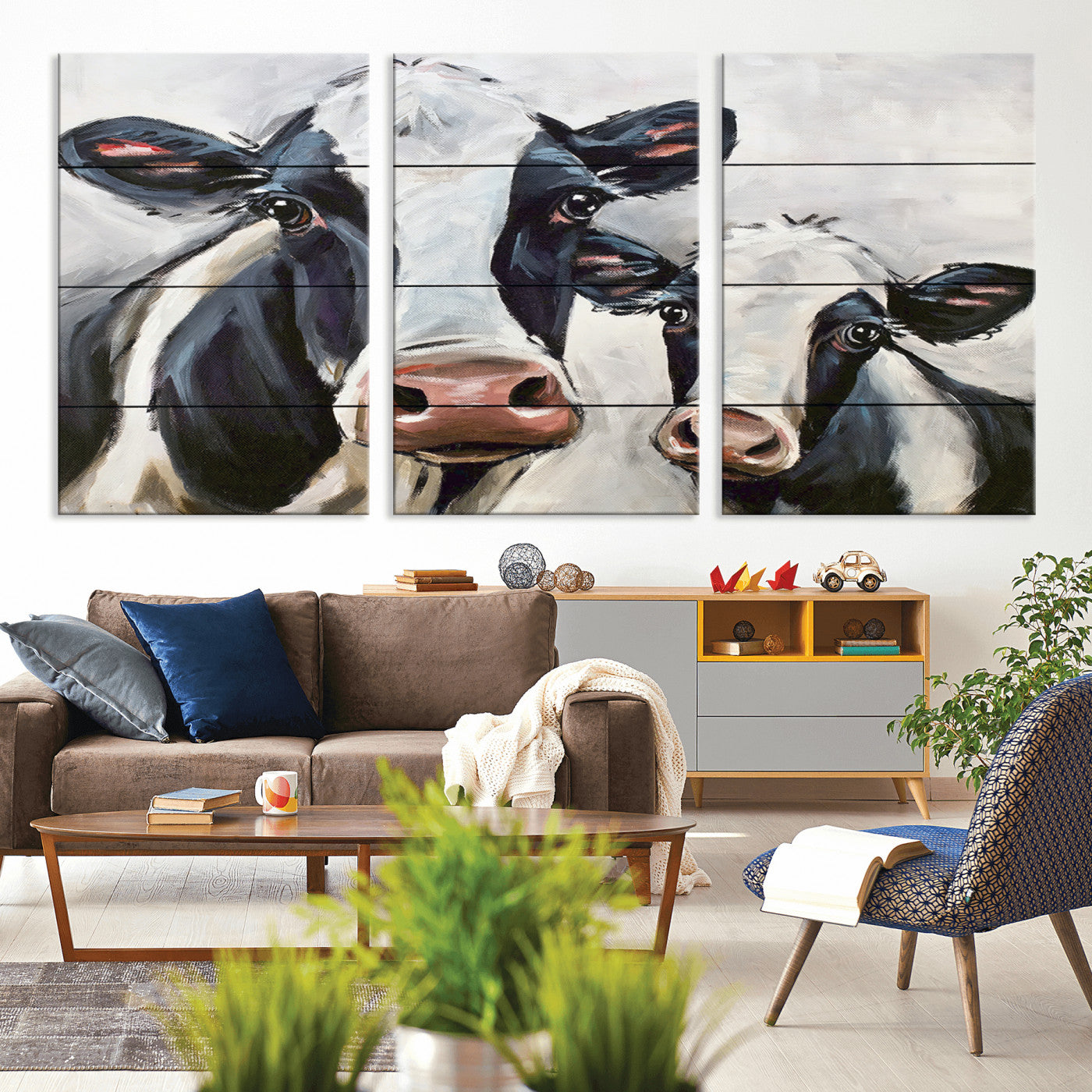 -Vintage Baby and Mom Cattle Wall Art Canvas Print