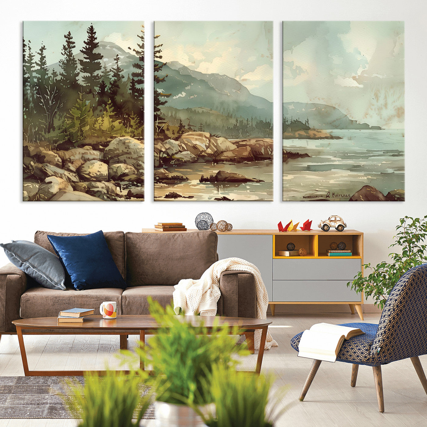 MGV-CV-60X30-3P - Abstract Acadia National Park Wall Art Canvas Print - Stunning 3-Panel Wall Art Canvas Print, Framed, Ready to Hang