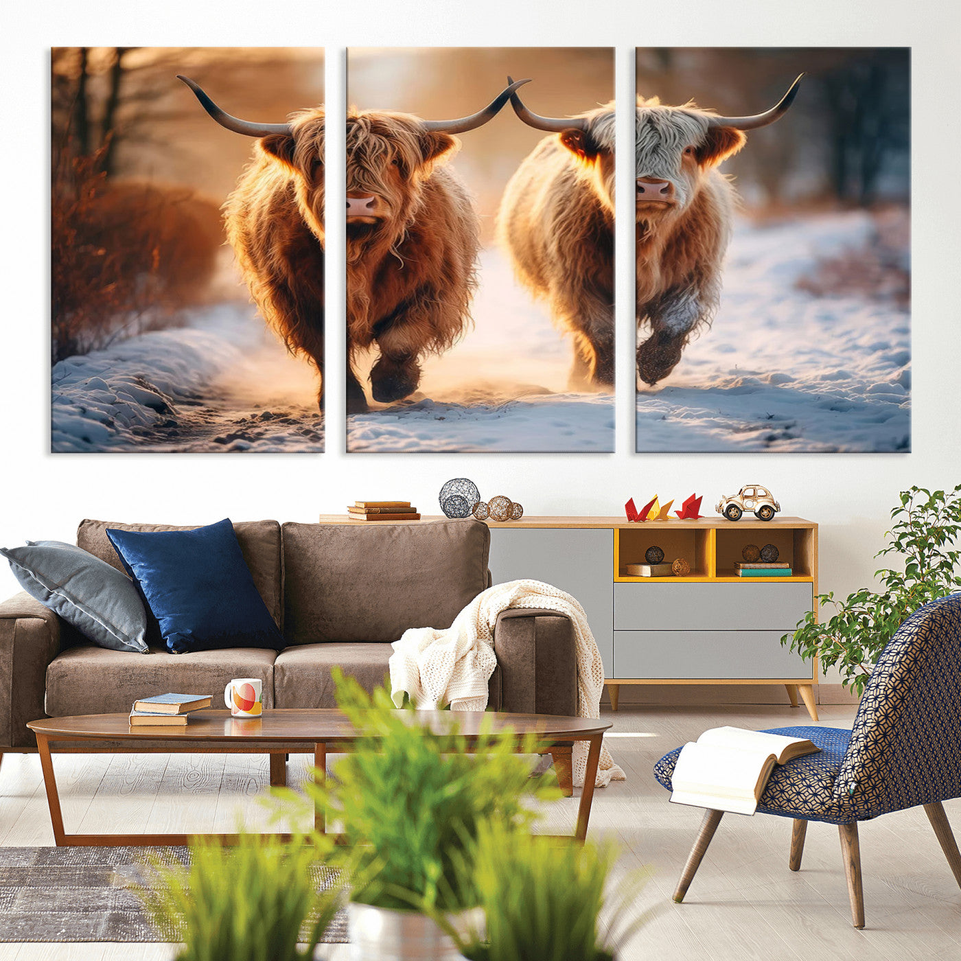 MGV-CV-60X30-3P - Scottish Highland Cow Horn Farm Wall Art Canvas Print