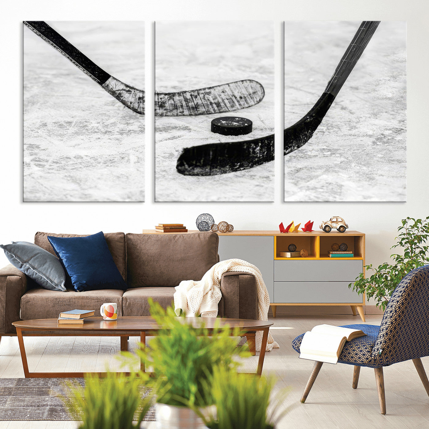 MGV-CV-60X30-3P - Winter Ice Hockey Sport Canvas Wall Art Print - Hockey Wall Art Print
