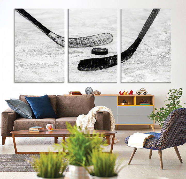 The dining room showcases Winter Ice Hockey Sport Canvas Art.