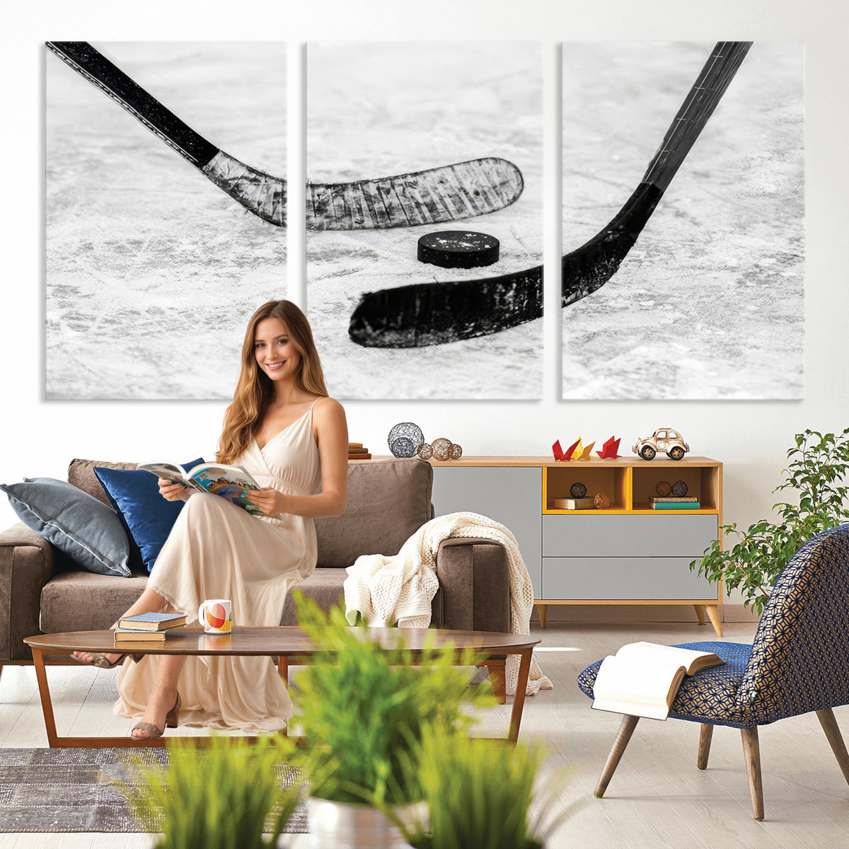 82900-MGV-CV-36X24 - Winter Ice Hockey Sport Canvas Wall Art Print, Hockey Wall Decor