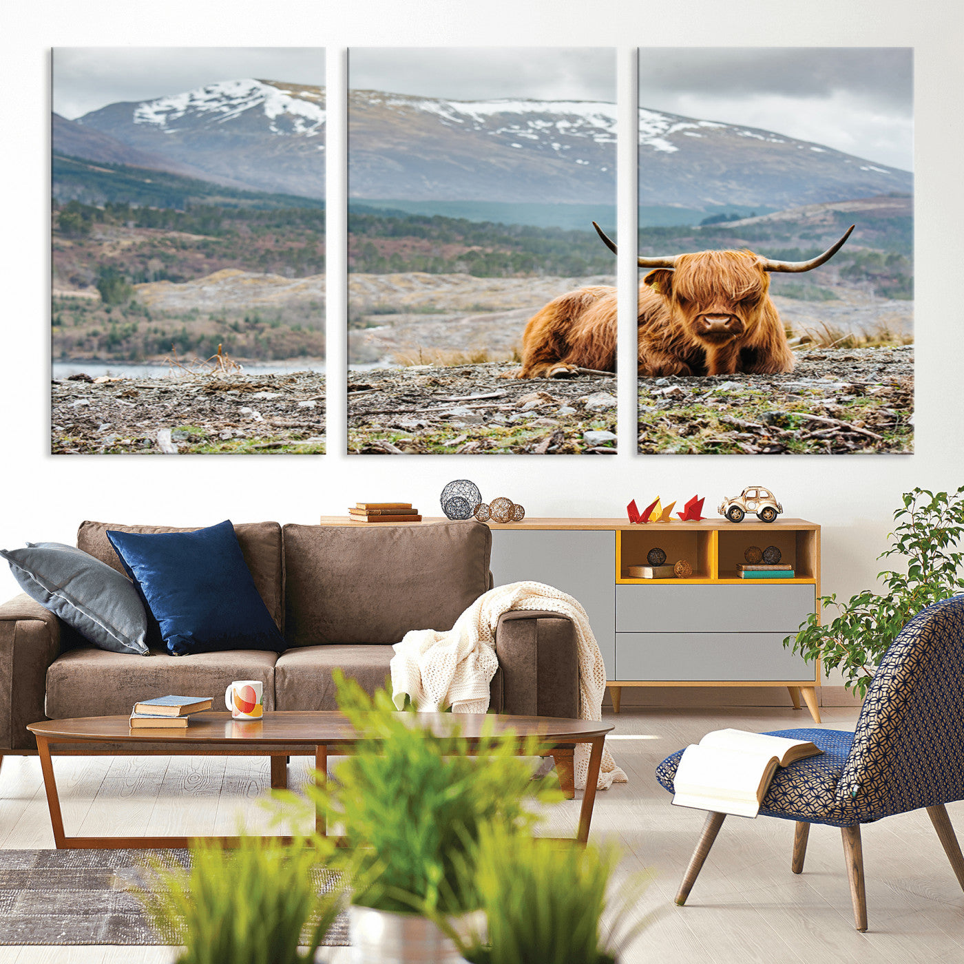 -Highland Cow Horn Farm Wall Art Canvas Print