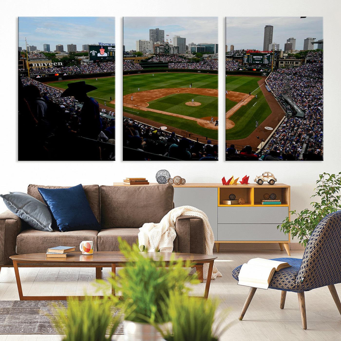 MGV-CV-60X30-3P - Chicago Cubs Baseball Team Print - Wrigley Field Stadium Wall Art Canvas Print