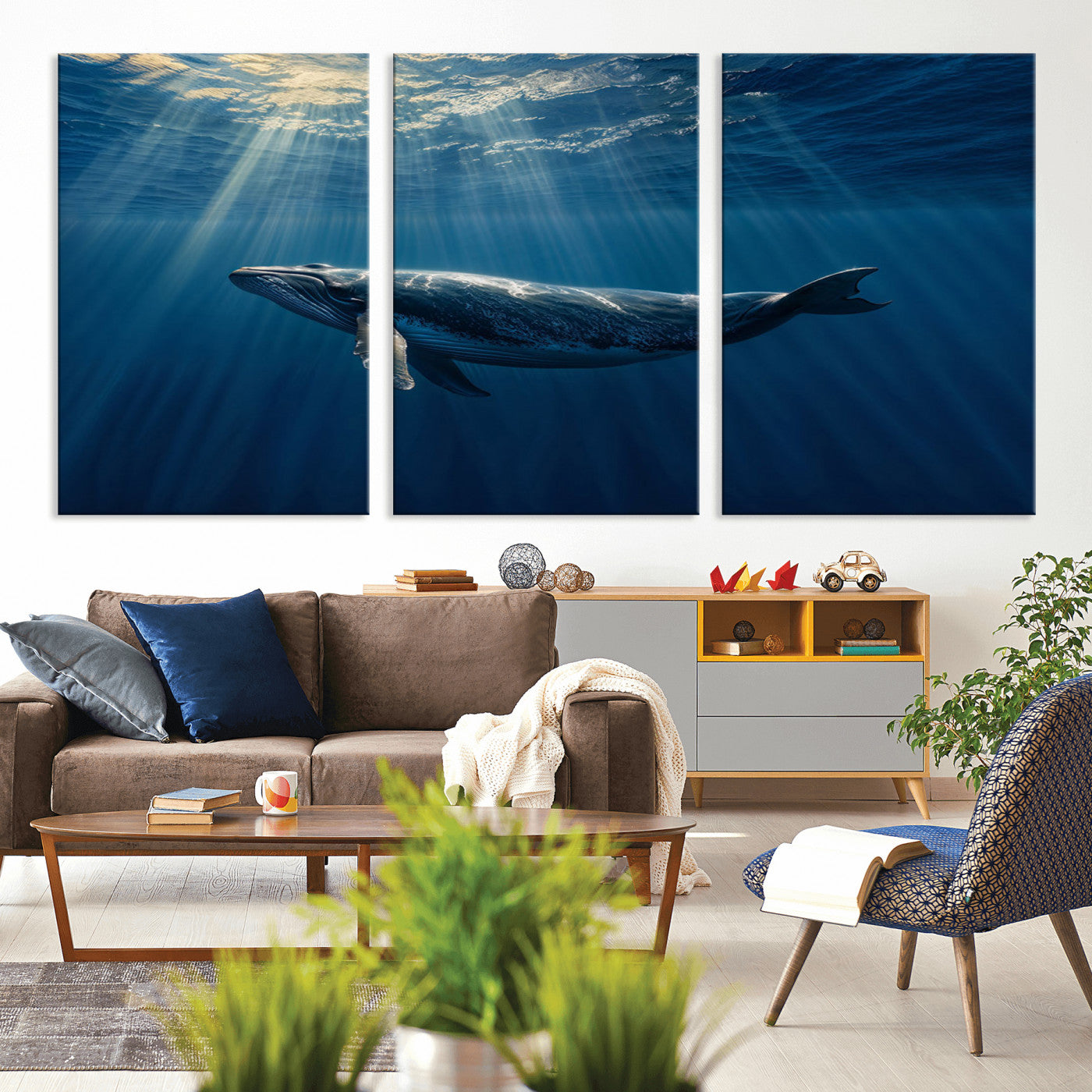 -Whale under Ocean Wall Art Canvas Print