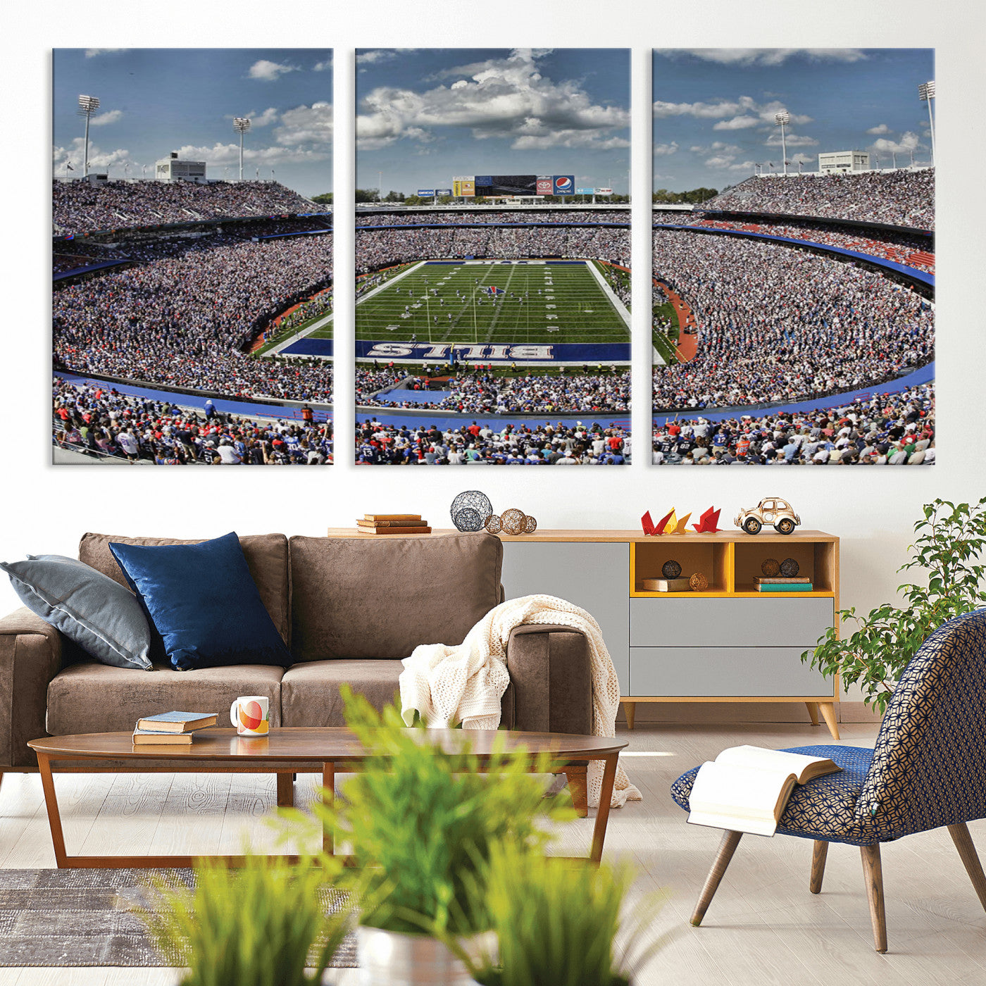 MGV-CV-60X30-3P - Buffalo Bills Highmark Stadium Wall Art Canvas Print - Bills Stadium Game Day Triple Canvas Wall Art - Buffalo Bills NFL Match