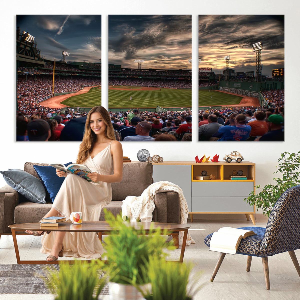 53432-MGV-CV-36X24 - Boston Red Sox Baseball Team Print, Massachusetts Fenway Park Stadium Wall Art Canvas Print