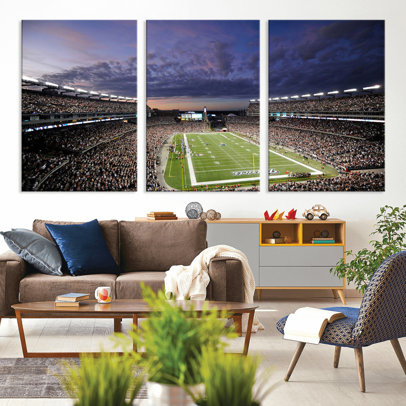 MGV-CV-60X30-3P - New England Patriots Football Team Print - Foxborough Gillette Stadium Wall Art Canvas Print