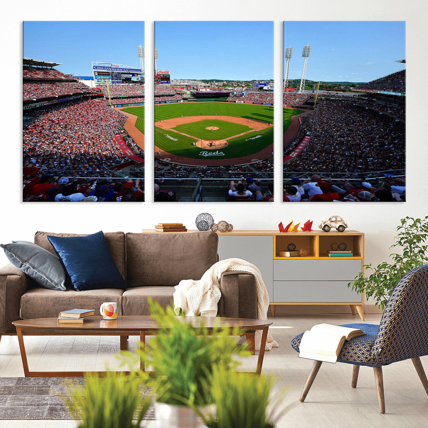 MGV-CV-60X30-3P - Cincinnati Reds Baseball Team Print - Great American Ball Park Stadium Wall Art Canvas Print