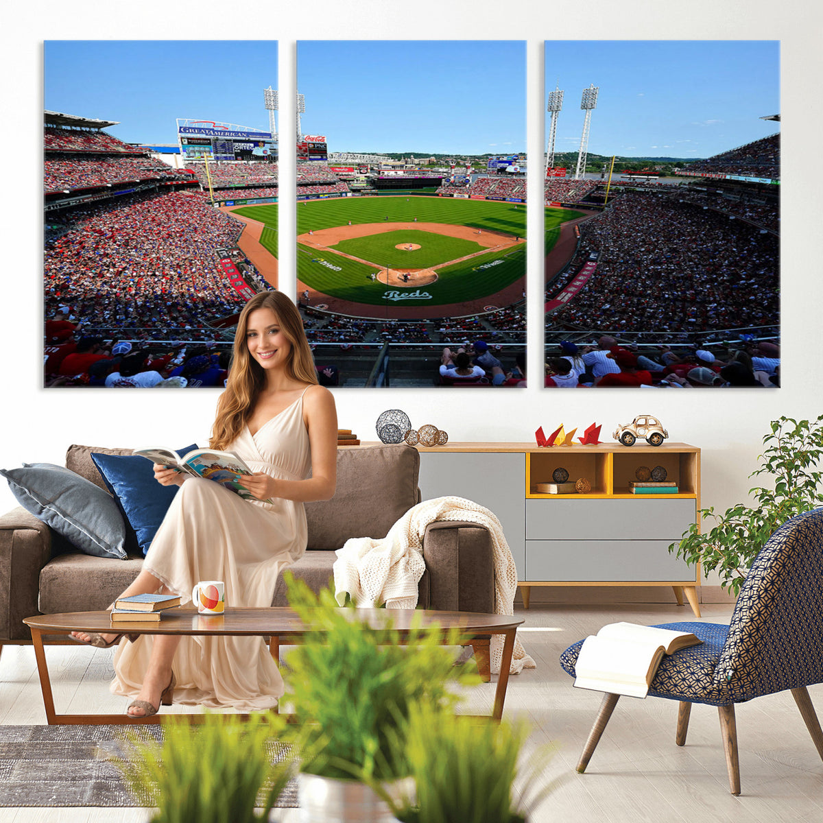 90998-MGV-CV-36X24 - Cincinnati Reds Baseball Canvas Print | Great American Ball Park Stadium Wall Art