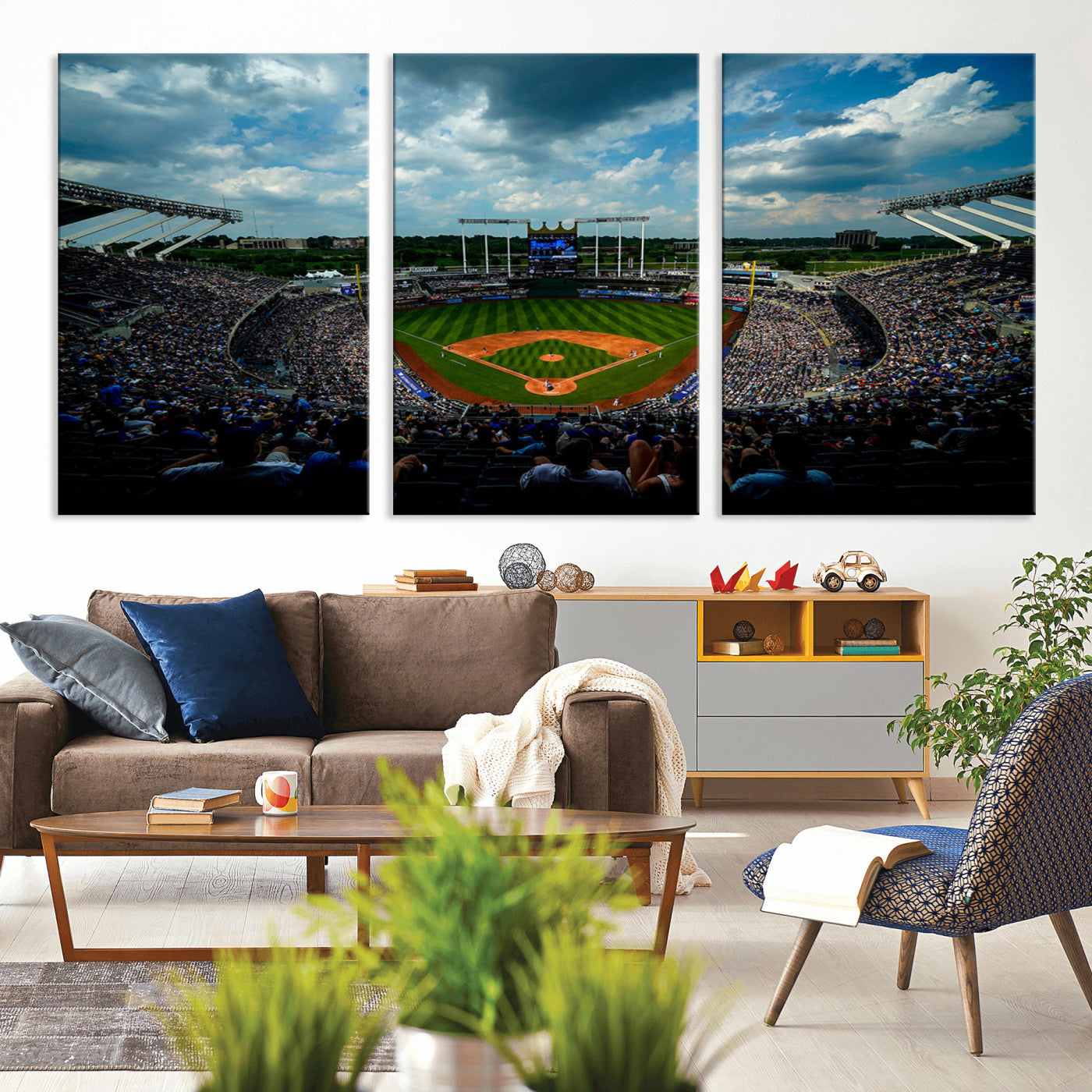 MGV-CV-60X30-3P - 3-Panel Kauffman Stadium Wall Art Print | Large Kansas City Royals Baseball Canvas Print for Sports