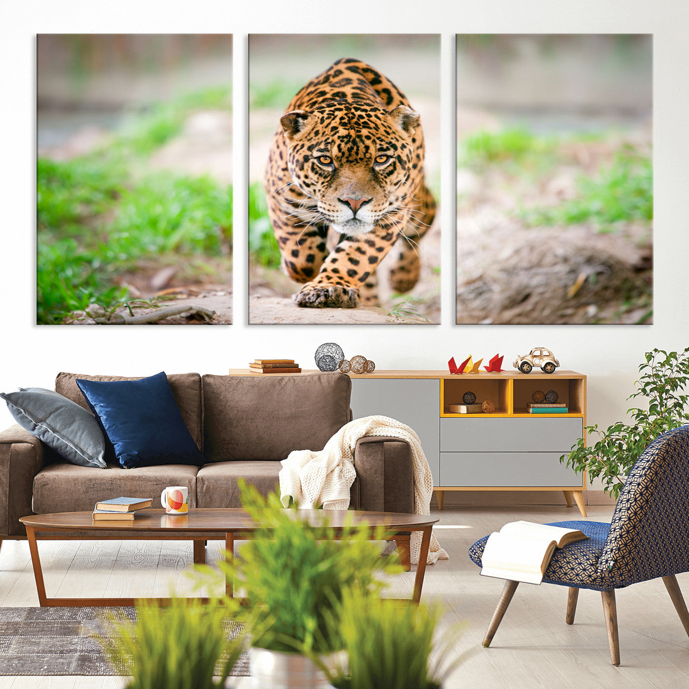MGV-CV-60X30-3P - Leopard on the Prowl - Stunning Large Framed Canvas Wall Art for Living Room, Bedroom, or Office Décor, Vibrant Wildlife Print, Ready to Hang