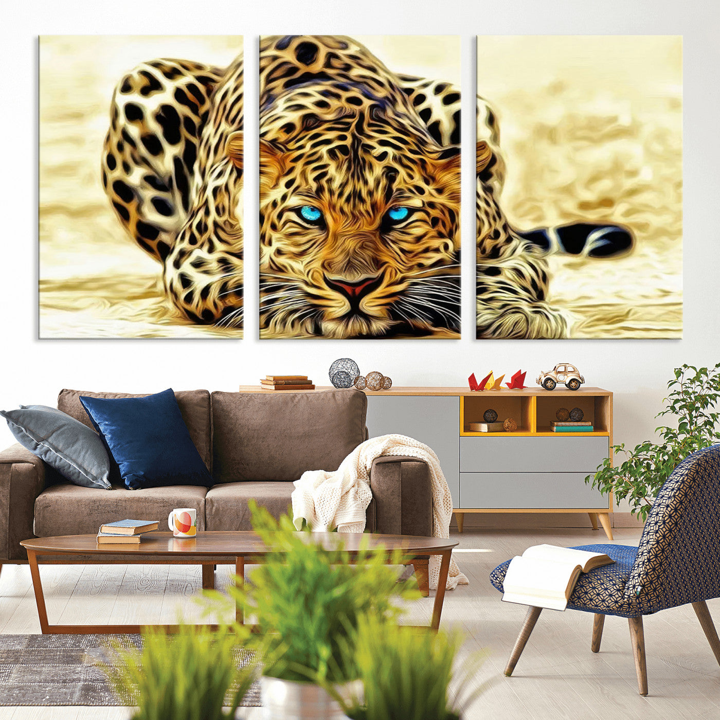 -Blue-Eyed Leopard Canvas Wall Art - Framed Animal Print Ready to Hang - Fierce and Bold Decor for
