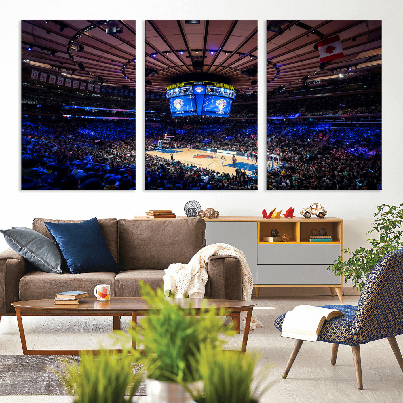 MGV-CV-60X30-3P - Madison Square Garden Basketball Arena Print - Madison Square Garden Basketball Game Triple Canvas Wall Art - NBA Match Atmosphere