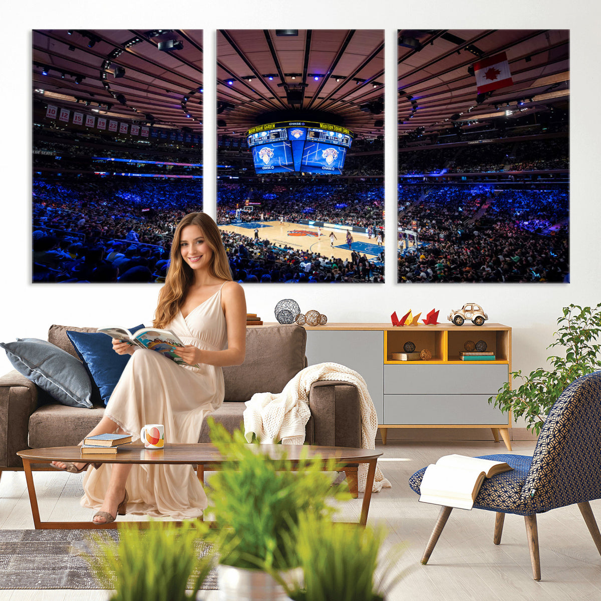 20491-MGV-CV-36X24 - Madison Square Garden Basketball Print Canvas, Basketball Game Triple Canvas Wall Art