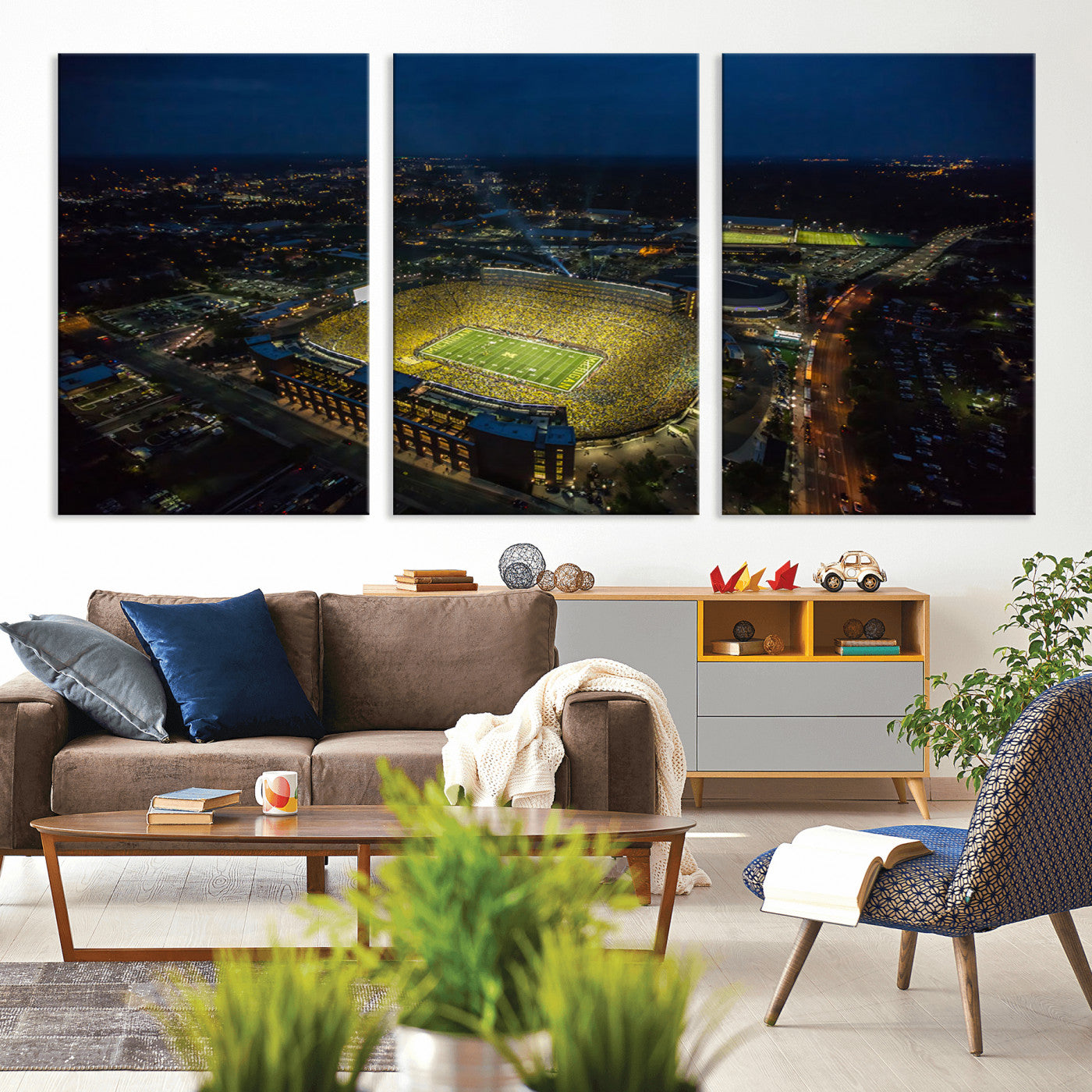 MGV-CV-60X30-3P - Michigan Wolverines Football Team Print - Michigan Stadium Wall Art Canvas Print