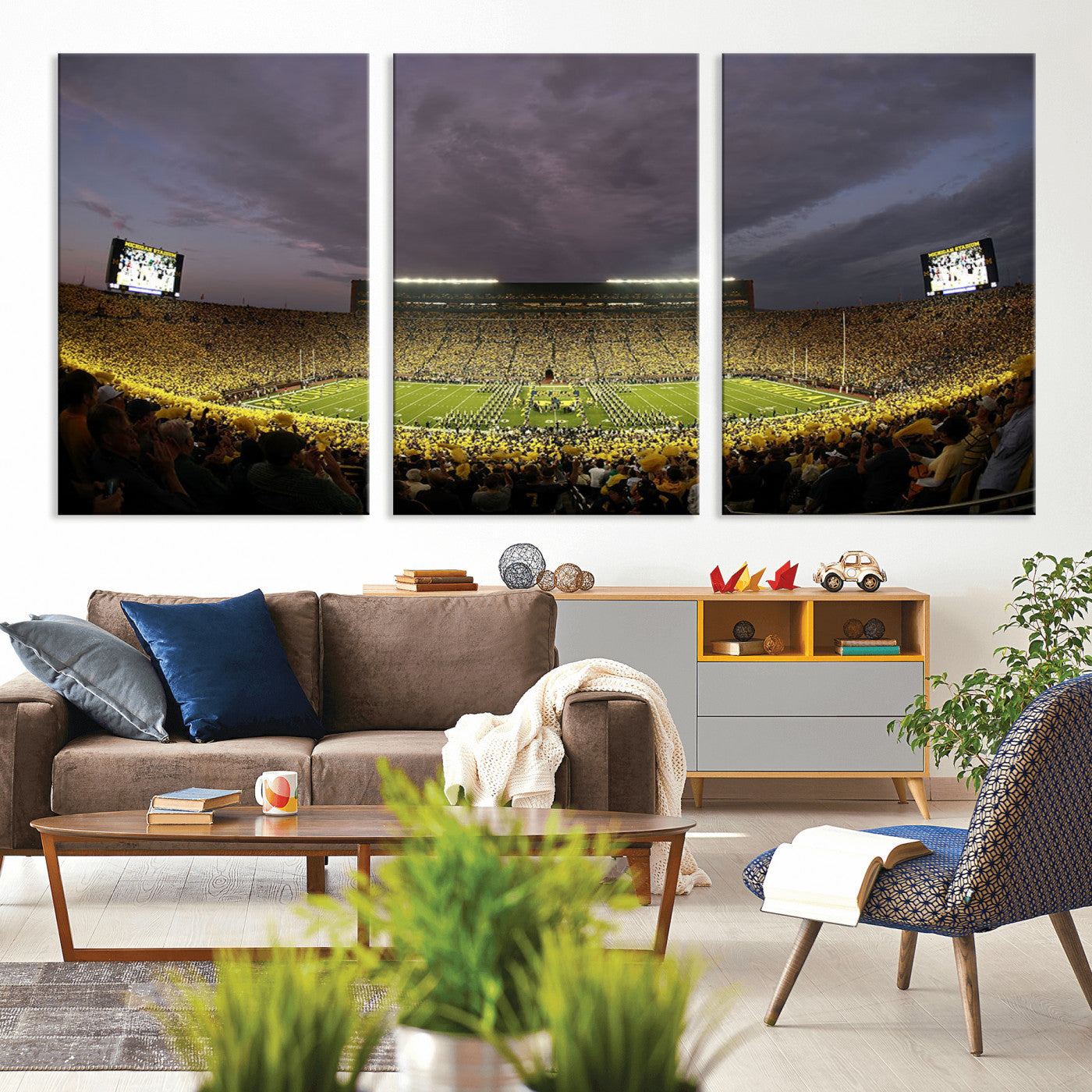 MGV-CV-60X30-3P - Michigan Wolverines Football Team Print - Michigan Stadium Wall Art Canvas Print