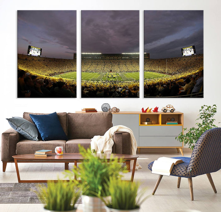 Michigan Stadium Wall Art Canvas Print of a night game by the Wolverines.