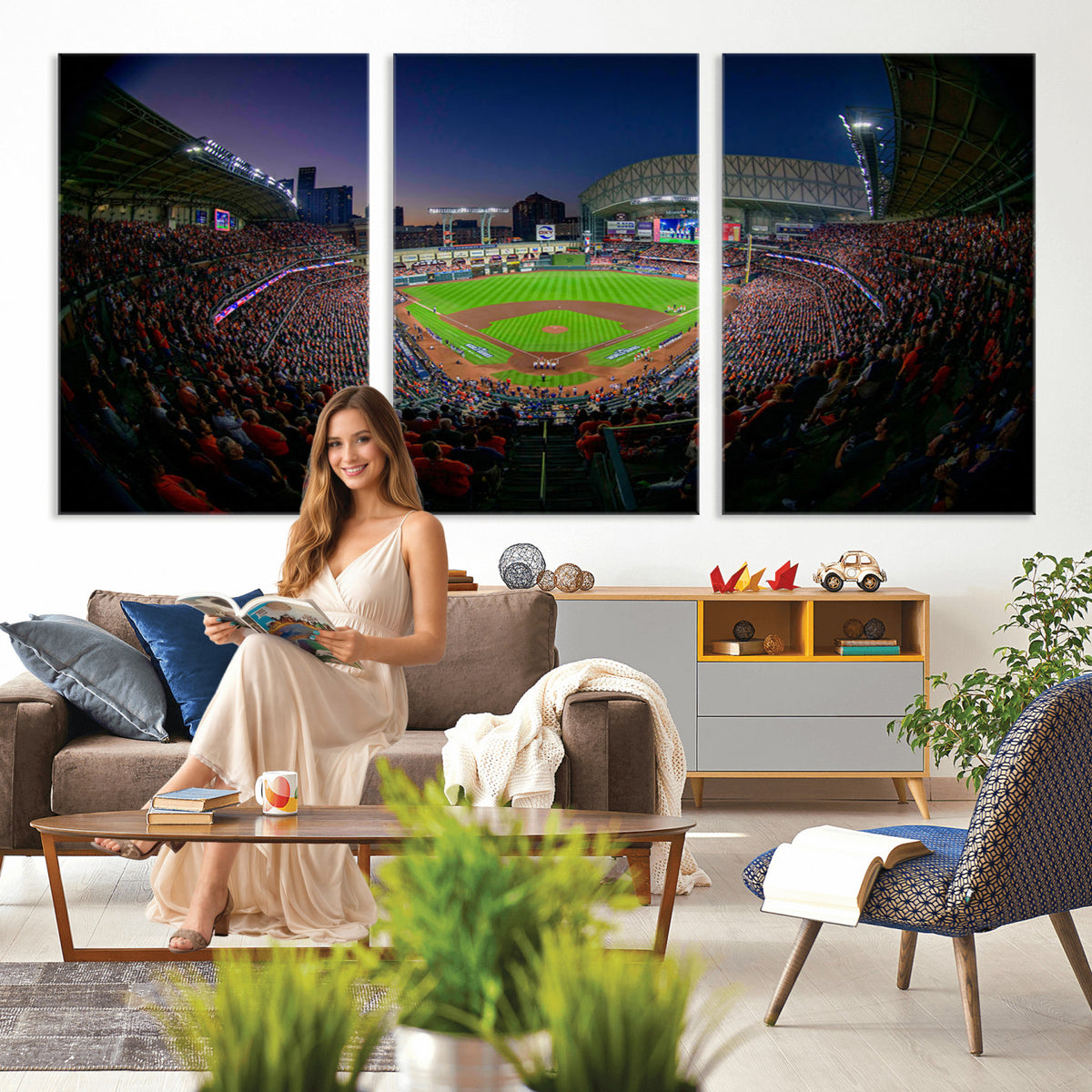44322-MGV-CV-36X24 - Houston Astros Baseball Print Canvas, Houston Minute Maid Park Stadium Wall Art