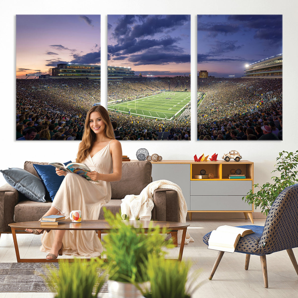50825-MGV-CV-36X24 - Notre Dame Fighting Irish Football Team Print, Notre Dame Stadium Wall Art Canvas Print