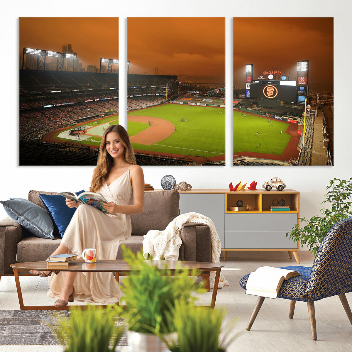31315-MGV-CV-36X24 - San Francisco Giants Baseball Team Print, Oracle Park Stadium Wall Art Canvas Print
