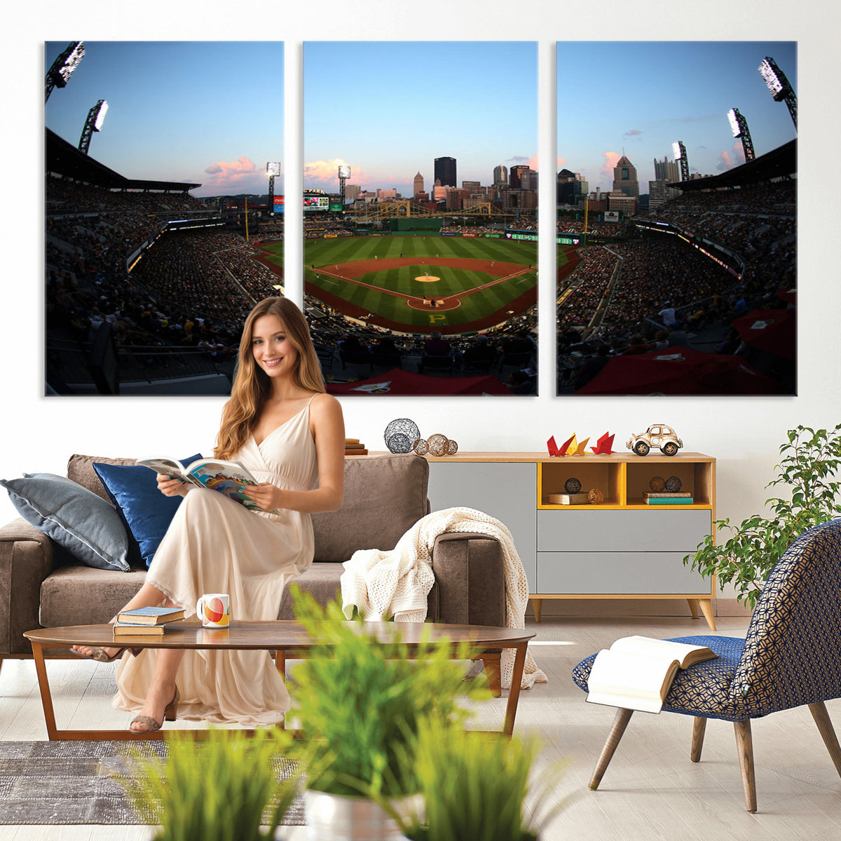 67670-MGV-CV-36X24 - PNC Park Evening Game Triple Canvas Wall Art | Pittsburgh Pirates MLB Stadium